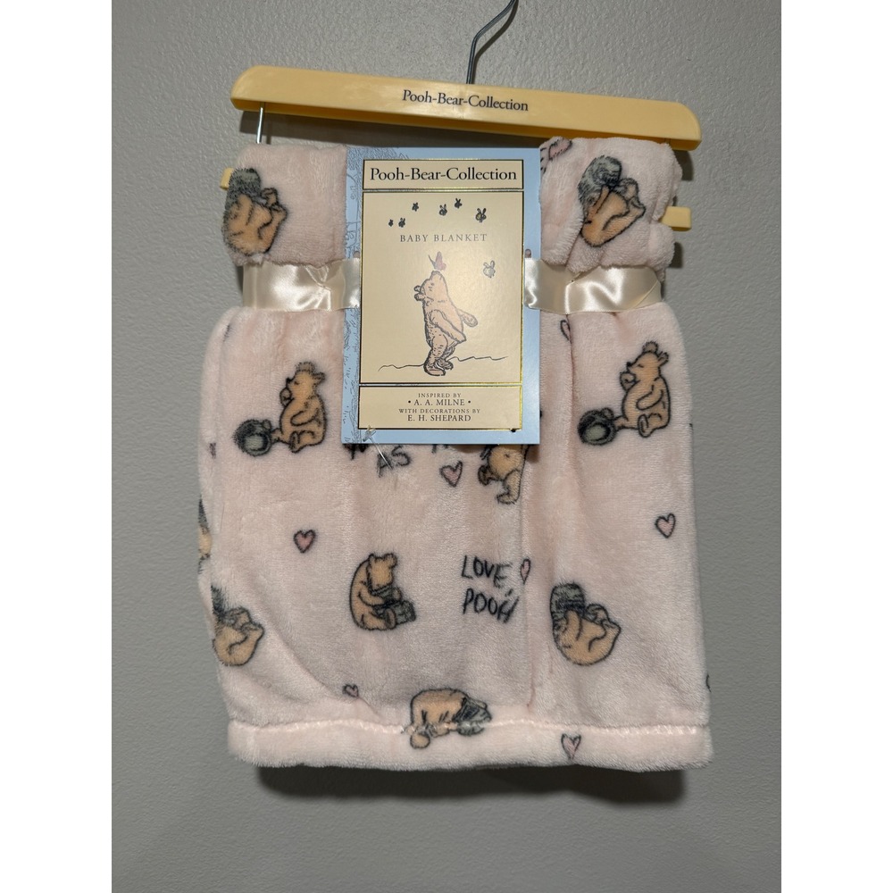 Disney Pooh Bear Collection Pink Plush Baby Blanket Classic Winnie The Pooh NWT